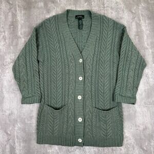 Vintage Ralph Lauren Cardigan Womens Small Green Wool Angora Merino Sweater